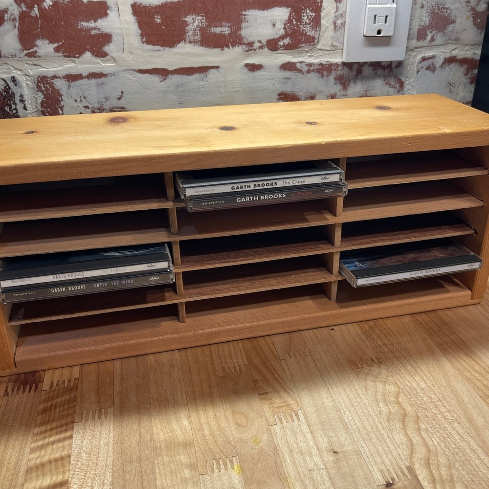 Rare Napa Valley Box Company Wooden CD Storage Rack 15 Slot Wood Crate Organizer